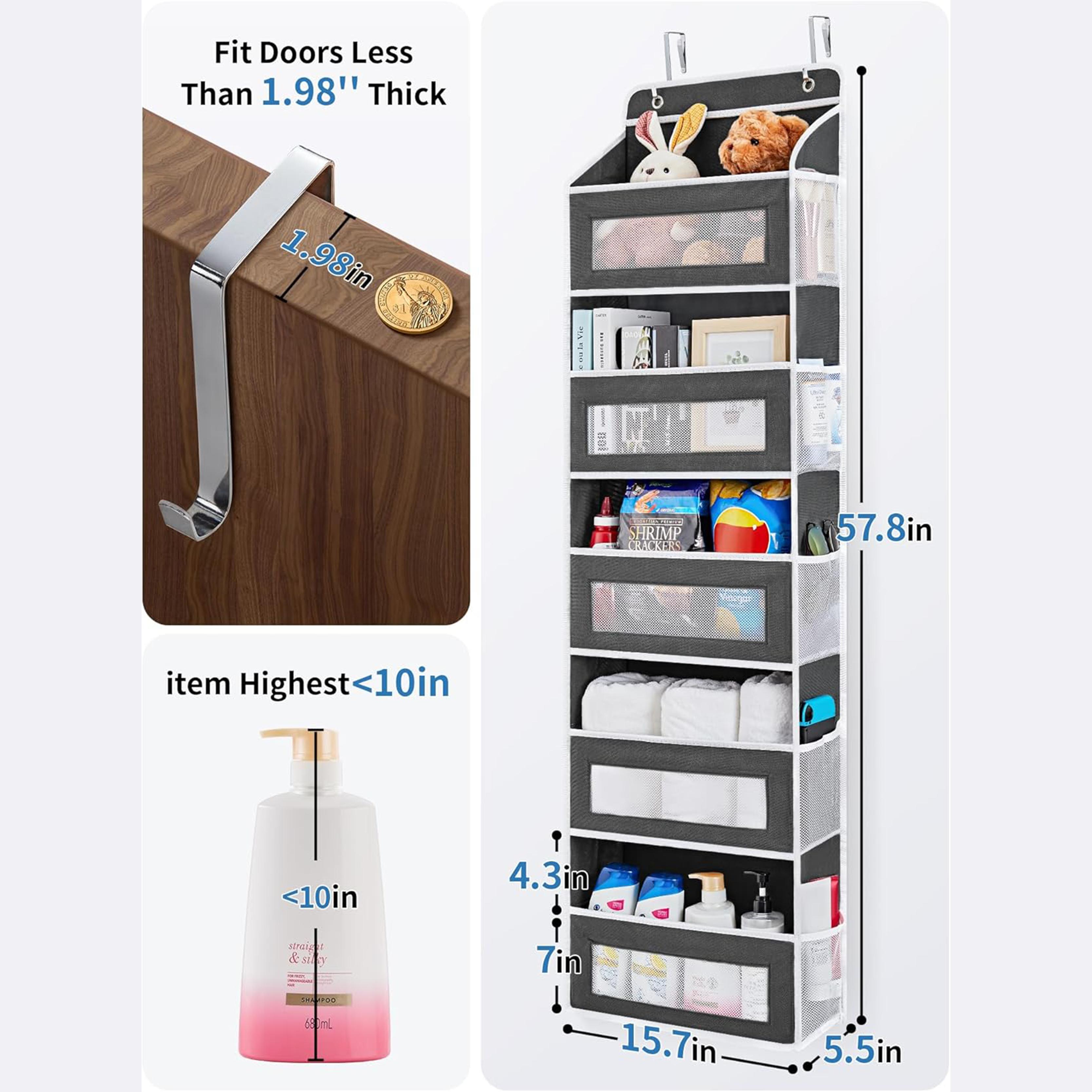 Anti-Tilt Over-The-Door Hanging Bag with 5 Pockets | 44 lb Capacity Weekly Organizer for Clothing, Diapers & Wipes. Perfect for Bedroom, Bathroom, Dorm Storage.