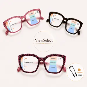 ViewSelect Non-Prescription Oversized Progressive Multifocal Reading Glasses - Lightweight Square Frame, HD Clear Lenses for Men & Women, Daily Reading, Screen Use