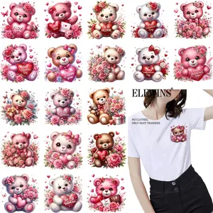 36pcs Valentine's Day Teddy Bear Iron-On Transfer Patches - Self-Adhesive PVC Vinyl Heat Press Stickers with Cute Teddy Bear Faces & Colors for T-Shirts, Jeans, Hats, Bags, Fabric Crafts - Easy Ironer Sheets for DIY Apparel