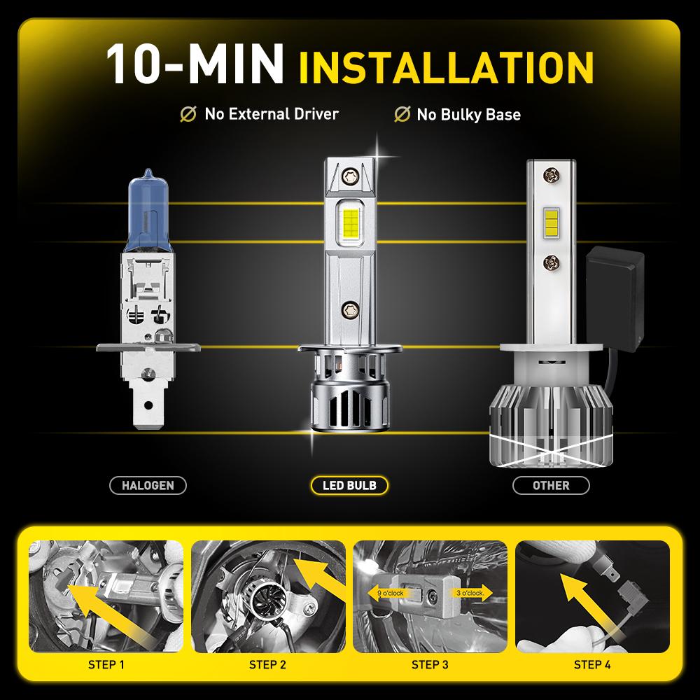AUXITO 2026 Upgraded H1 Bulbs, 800% Brightness 6500K Cool White, 1:1 Mini Size, IP68 Waterproof Flicker-Free Automotive H1 H1LL Fog Light Bulbs, Plug and Play No Adapter Needed, Pack of 2