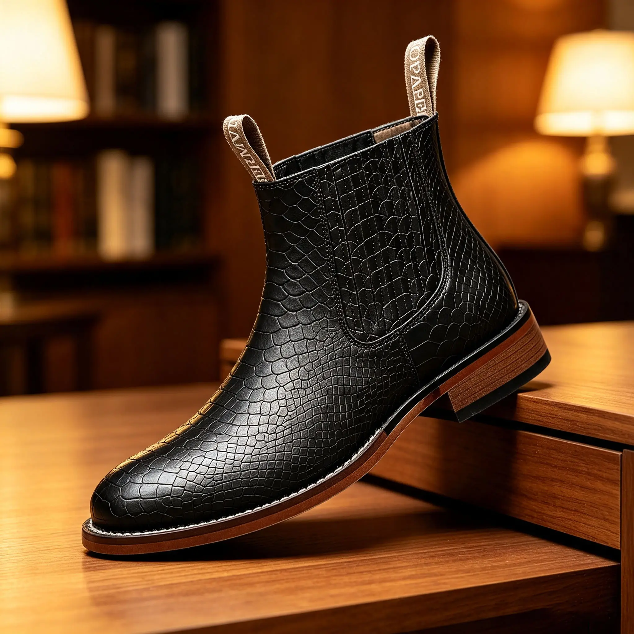 KVONE new men’s , crocodile-embossed square-toe Chelsea work ankle , leather Western-style , country-style work , comfortable and safe footwear, casual and fashionable, multifunctional men’s Chelsea, black boots,western work boots