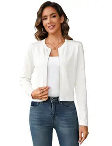 TOTATUIT Women's Long-Sleeve Soft Knit Cardigan - Loose Fit, Comfy Viscose Fabric, Crew Neck, Zip-Up Cropped Shrug Bolero Jacket, Lightweight Fall Basic Piece