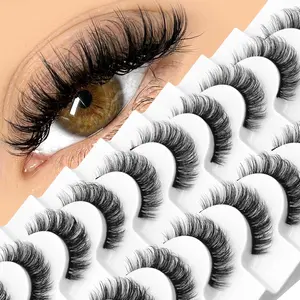 GROINNEYA 5/10 Pairs Natural Makeup Strip Eyelashes Soft Lightweight Fake Eye Lashes Short Wispy Faux Mink Eyelashes Puffy Airy False Lashes Trendy Versatile Lashes Reusable Waterproof for Self-application Newbie,Perfect For Everyday Wear Cosmetic