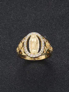 Classic Punk Mary Ring, Elliptical Hollow Design, Fashion Rhinestone Flower, Unisex Jewelry, Trendy Accessory, Statement Rings, Punk Style Ring, Rhinestone Decor Ring, Rhinestone Decorated Ring