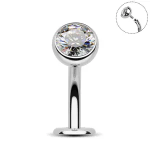 Oufer 14G Titanium Internally Threaded AAA+ CZ Semiprecious White Opal Floating Belly Button Ring, Hypoallergenic, 10mm Worn Length