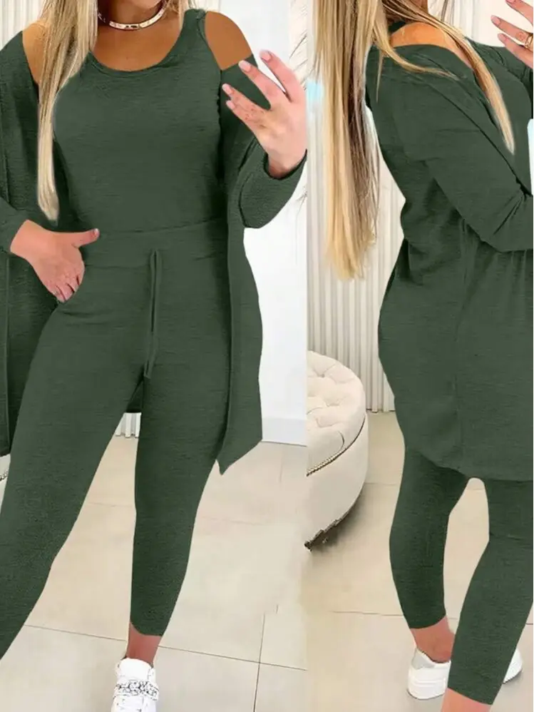 Women's 3PCS Comfy Pajama Set - Solid Color Casual Sportswear with Trendy Jacket, Vest, Pants, Home Outfits for Indoor/Outdoor Leisure, Lounge Set for Women, Women's Fashion