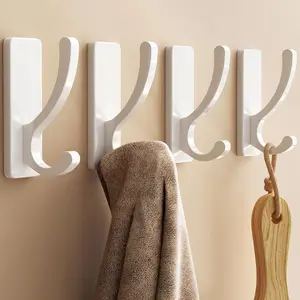 Adhesive Wall Hooks for Towels - Sticky Hook Hanging Heavy Duty (13lb), Hanger for Door, Bathroom, Dorm, Closet - for Coats, Purse, Bag, Robe - No Damage t