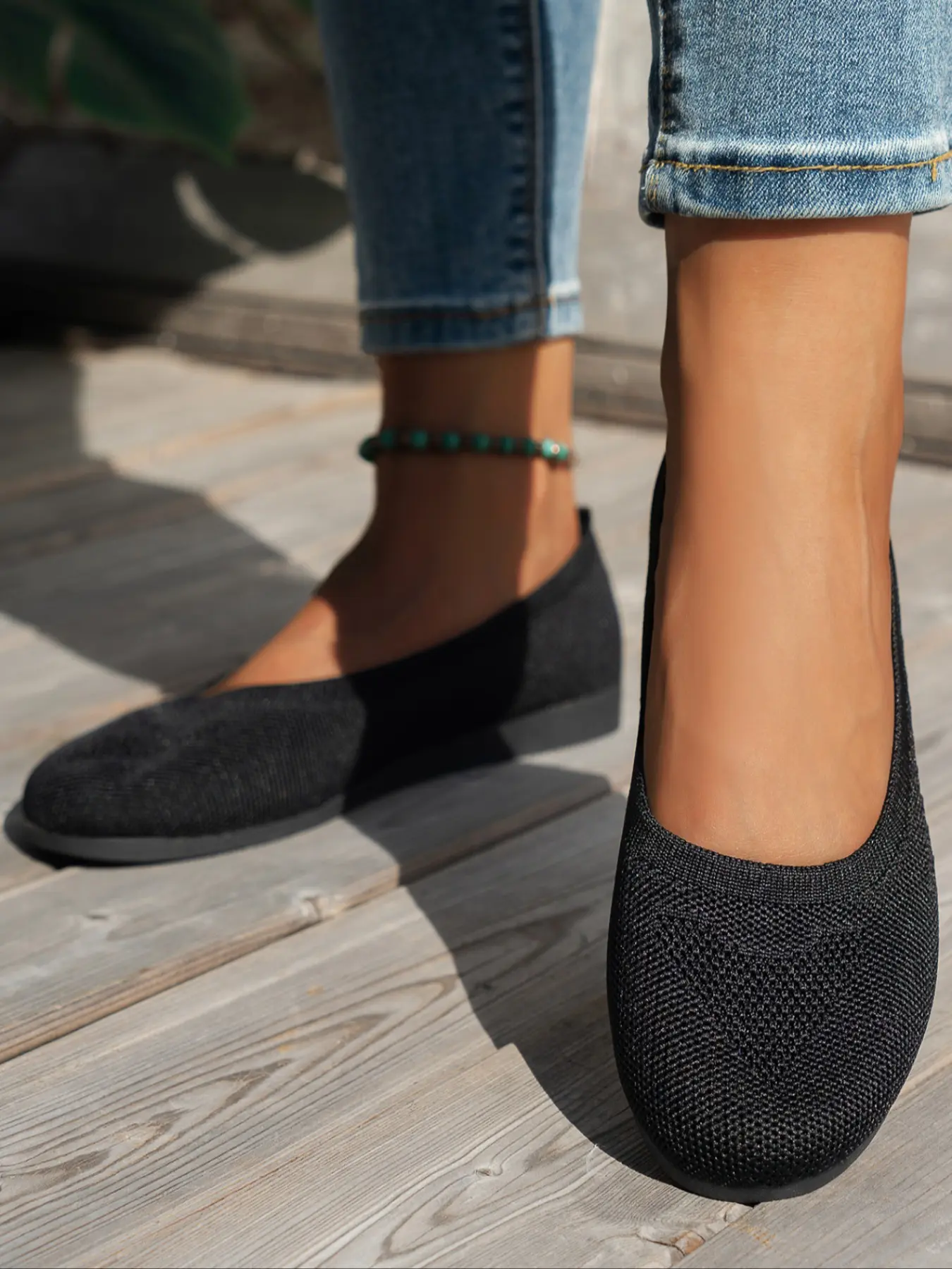 New One-Step Mesh Breathable Women's Casual Knit Shoes, Textile Upper, Rubber Sole, Less Than Ankle Height, Plain Pattern, All Seasons, Casual Flats