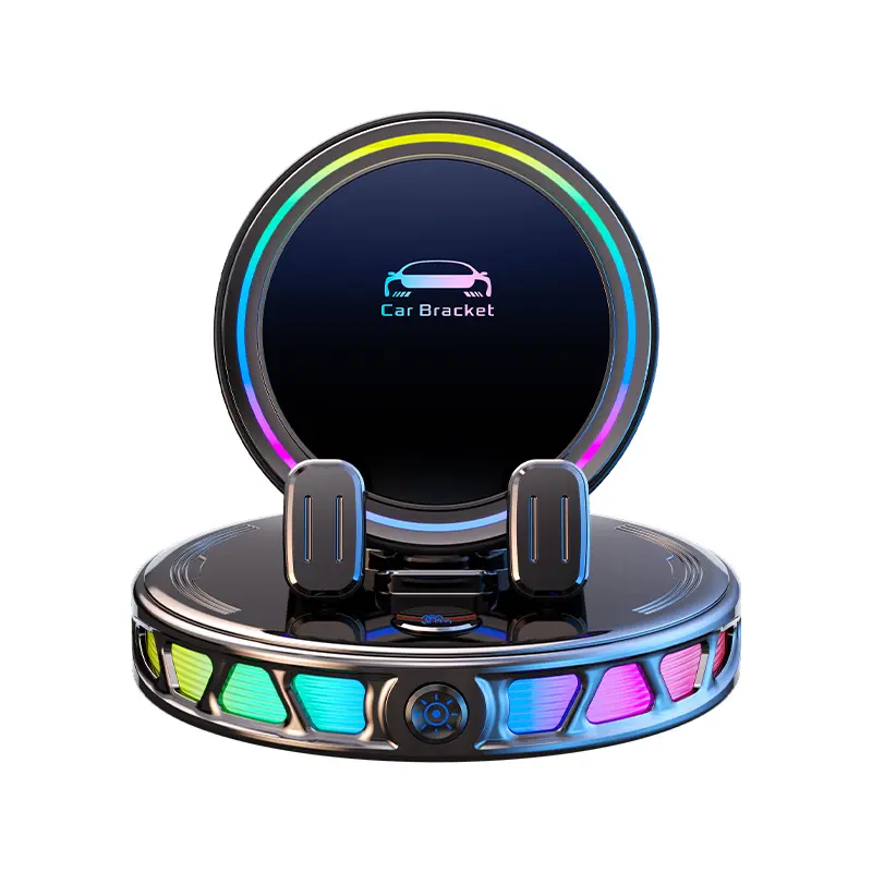 Car phone holder with Colorful Breathing Atmosphere Light, suitablefor car navigation in-car dashboard,horizontaland vertica screen adjustment angle, suctioncupfixed non-slip mobile phone holder suitable for iPhone and Android,father's day gift