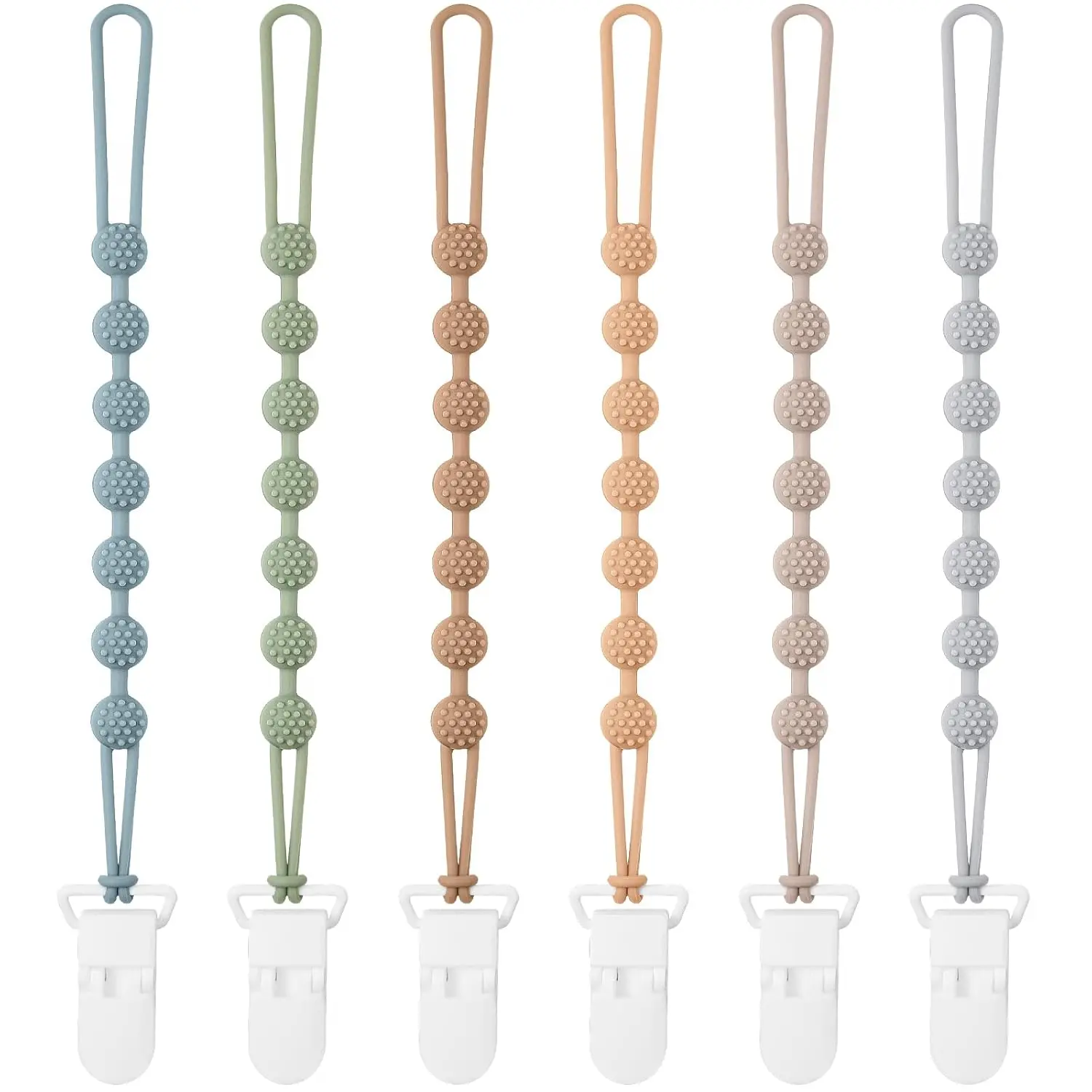 Baby Pacifier Clip, 6 Pack Silicone Pacifier Holder BPA Free | One Piece Design for Baby Boy and Girl, Soft Flexible Paci Binky Clips
