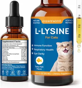 L-Lysine for Cats Liquid Drops Fish Flavor: Immune Support & Respiratory Wellness, Eye & Nose Comfort – Easy-to-Give Cat Lysine Supplement – with Botanical Blend + Vitamins A, B1 & B6