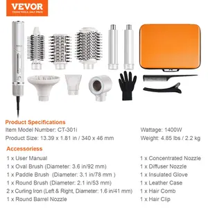 VEVOR Hair Styler Dryer Brush, 7-in-1 Professional Multi Styler, 110, 000RPM High-Speed Hot Air Styler with Brushless Motor, 2 Auto-Wrap Curler, 3 Brushes 3 Nozzle, 90 Folding Design for Fast Drying