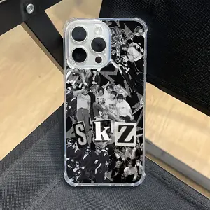 SKZ Letter Black And White Character Splicing Protective Smartphone Case Suitable for iPhone 17 16e 16 15 14 13 12 11 Mini Pro Max Air X XR XSMAX Anti Fall, Shockproof Protector Transparent Soft Back Cover