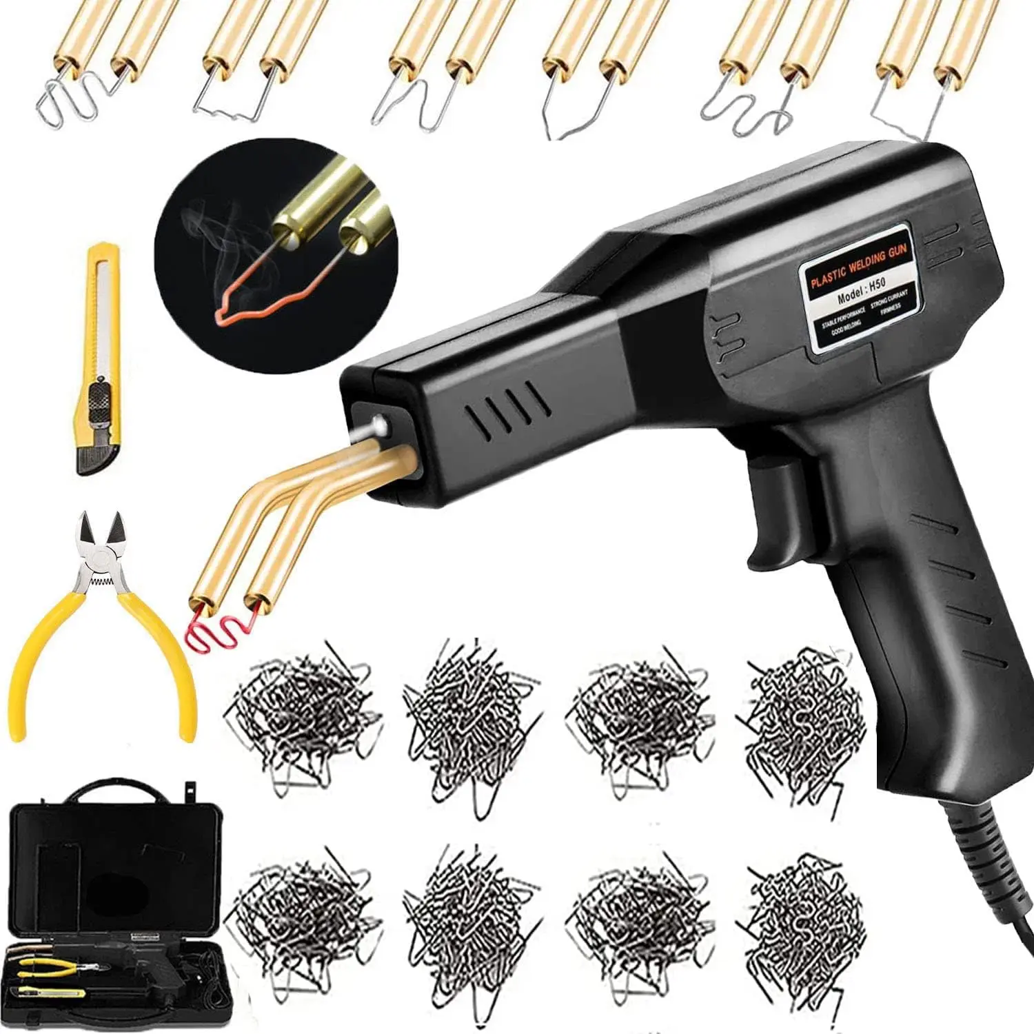 Plastic Welder, 1200PCS Staples, Plastic Welding Kit, Must Have for DIYers, Instant On/Off, Welder Kit, Bumper Repair, Portable Toolbox (Black)
