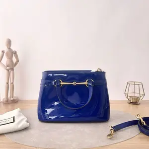 Pre-owned GUCCI Patent Crossbody Bags Bright Bit Horsebit Top Handle Blue CPU1207