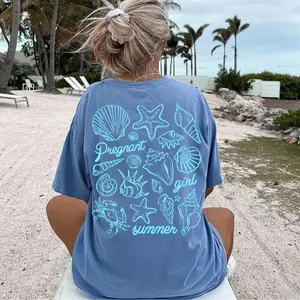 Comfort Colors Pregnant Girl Summer Backside TShirt, Beach Pregnancy Announcement T-Shirt, Pregnancy Reveal Tee, New Mom T-Shirt, Summer, Mothers Day Gift