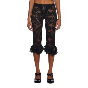 Daring Love Lace Capri Pants - Black