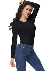 Women's Solid Round Neck Long Sleeve Sports Tee, Athletic Tops, Athletic Fitted Breathable, Casual Comfy Breathable Crew Neck T-Shirt for Daily Outdoor Wear, Ladies Sportswear for All Seasons