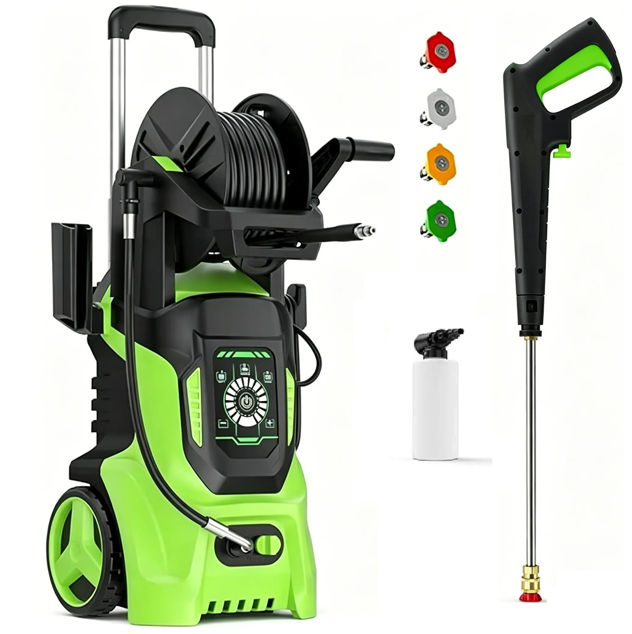 Electric Pressure Washer 4500PSI MAX 3.8GPM, 15 Level Adjustable Touch Screen, Efficient Driveway and Patio Care, with 4 Adjustable Nozzle, 500ML Foam Cannon, Stainless Steel Lance and Total Stop System for Car Wash, Home, Patio Cleaning