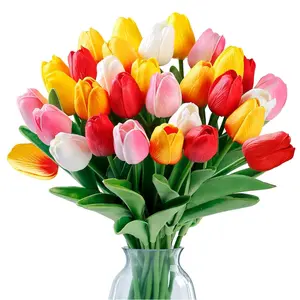 15-Piece Tulip PU Artificial Flowers, Perfect for Weddings & Spring Bouquets, Ideal Home Party Office Decorations, Vibrant Faux Flowers, Fake Tulips