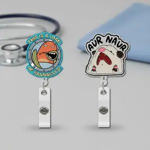 Funny & Cute Cartoon Badge Holder Bundle, 2pcs Retractable Acrylic Badge Reels, for Nurses, Doctors, Medical Assistants, Office Workers, Badge Buddy Nursing