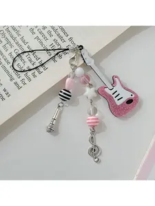 Star and music note pendant, card holder, bag charm, keychain, musician pink violin, phone case and bag accessory, millennium style