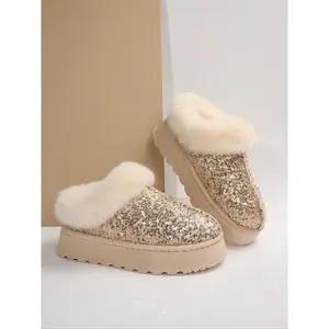 Women's Thick Sole Plush Snow Boots, Fall Winter New Style, Large Size, Sequins Design, Warm and Cozy Footwear for Women, Winter Shoes