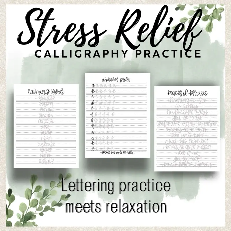 Stress Relief Monoline Calligraphy Kit for Beginners | 28-Page Hand Lettering Workbook + Cozy Stickers | Comfy Calligraphy