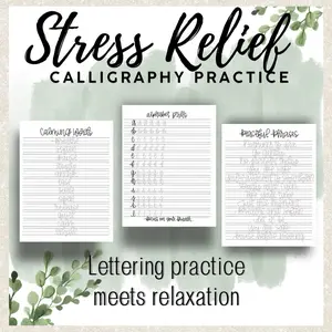 Stress Relief Calligraphy Kit for Beginners | 28-Page Hand Lettering Workbook + Cozy Stickers | Comfy Calligraphy
