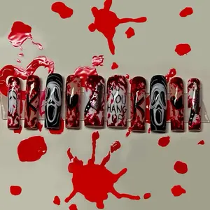 SCREAM! Themed Handmade Acrylic Press-On Nails | Trendy, Durable | Complete Application Kit Included