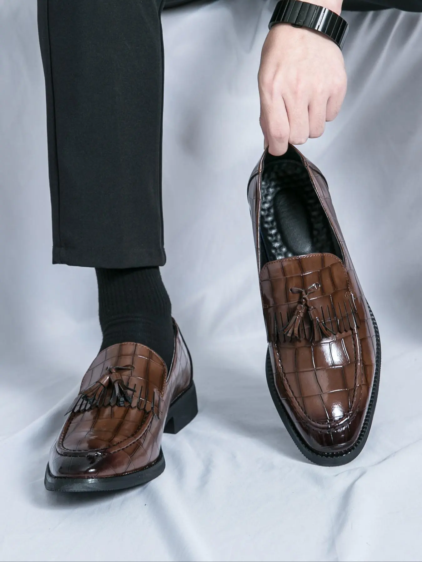 Men's Elegant Plaid Pattern Slip on Formal Dress Shoes, Fashionable Pointed Toe Loafers for Work Office Night Out, Male All-match Commuter Shoes for Daily Wear
