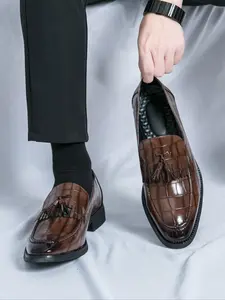 Men's Elegant Plaid Pattern Slip on Dress Shoes, Fashionable Pointed Toe Loafers for Work Office, Male All-match Commuter Shoes for Daily Wear
