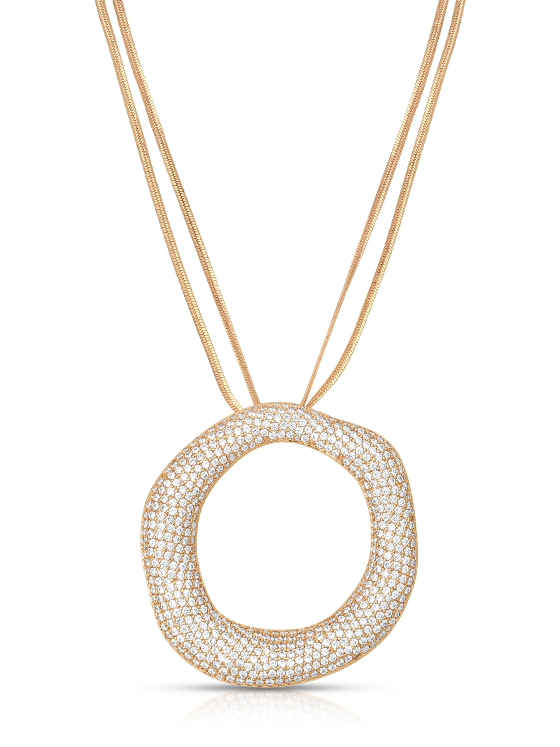 Open Circle Pavè Necklace 18k Gold Plated Zinc Brass Cubic Zirconia 12.5" Chain 6" Pendant Clasp Jewelry Open Circle Pavè Necklace 18k Gold Plated Zinc Brass Cubic Zirconia 12.5" Chain 6" Pendant Clasp Jewelry