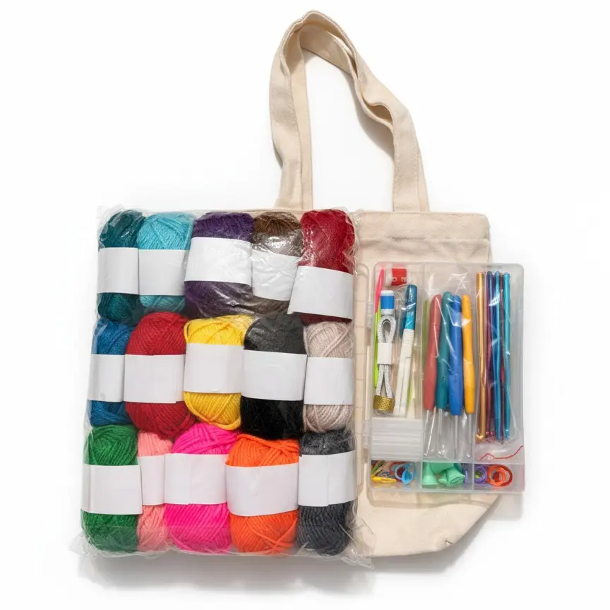 Beginner Crochet Kit - 80-Piece Starter Set with 15 Colorful Yarns, Ergonomic Hooks, White Tote Bag, Accessories Case & Complete Supplies