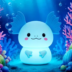Axolotl Silicone Night Light for Kids - 7-Color Changing Touch Lamp with 3 Brightness Levels, Rechargeable Toddler Bedroom Bedside Lamp, Cute Animal Gift for Boys Girls