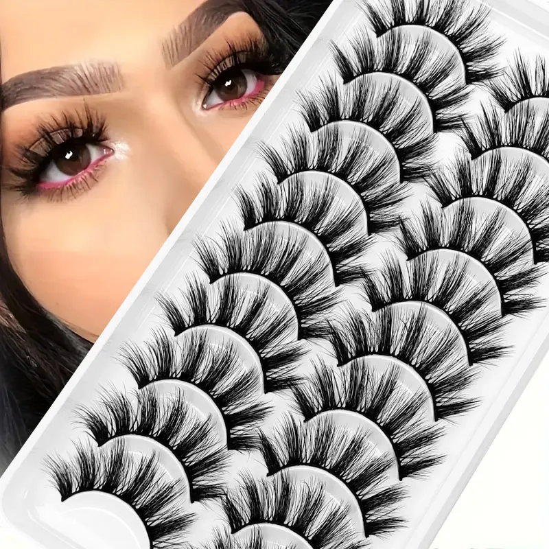 10 pairs of 6D artificial mink eyelashes, natural false eyelashes, fluffy dramatic eyelashes, Mega volume lashes, makeup eyelashes, eyelash extension, Cosmetic eyelash extension, Self Adhesive Lashes, Pop On Lashes, Wispy Volume Set