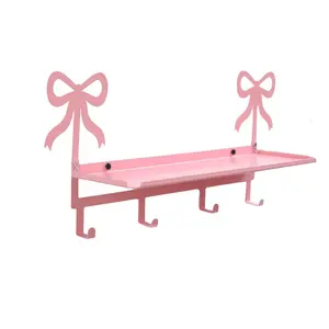 Metal Wall Shelf with Bow Design, Pink, Wall Rack, Decorative, Easy Installation, Space-Saving Multi-Functional Decor, Ideal for Girl Room, Closet, Living Room, Bathroom, Bedroom, Dormitory Organization