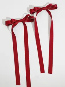 2pcs Ballet Style Long Ribbon Bow Hair Clip， Trending Cute Hair Accessories for Women， Elegant Daily Wear with Winter Outfit， Perfect Valentine‘s Day Gift for Her， Claw Clips Hair Barrettes for School & College