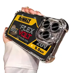 Personalized and minimalist industrial style hardcore phone Suitable for iPhone 16/15/14/13/12/11 Pro Max Plus electroplated anti drop soft phone 015 Screen Protector Protection  Smartphone   Protective luxury phone Black dewalt tough phone case