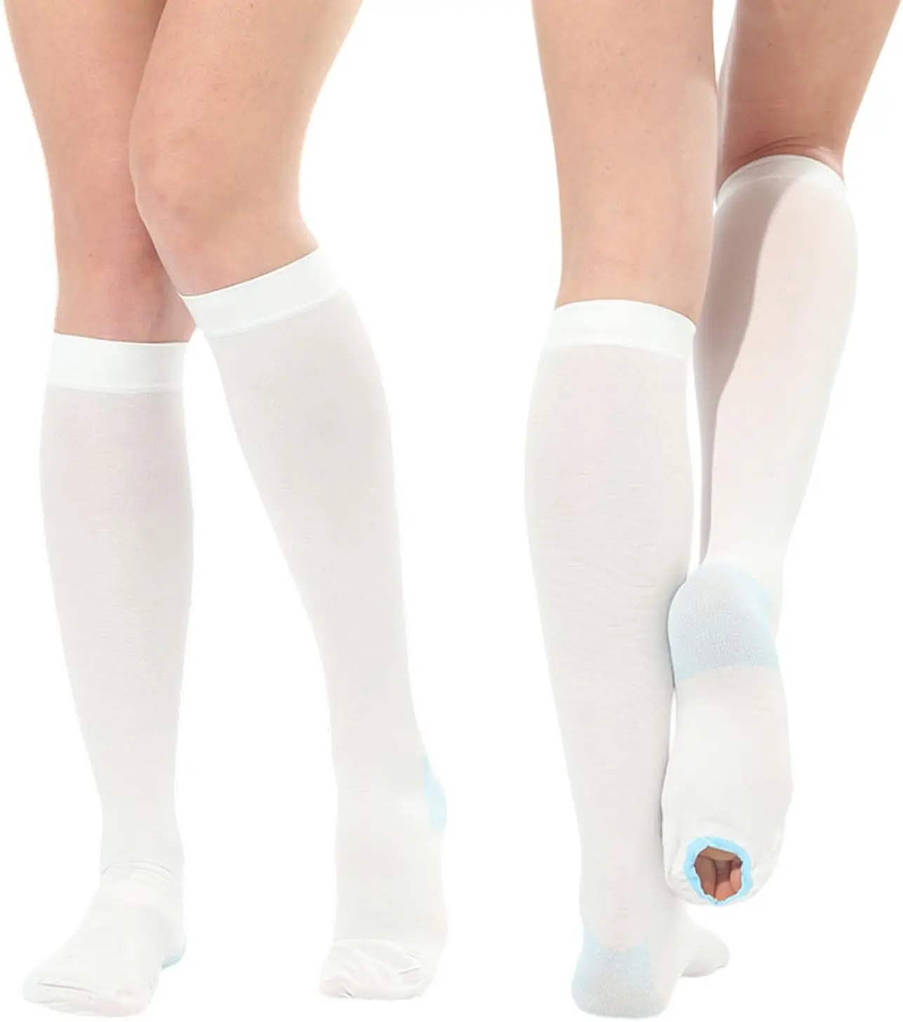 2Pairs Ted Hose Compression Stockings for Women and Men, Anti Embolism Compression Stockings, Surgical Compression Stocking, 15-20 mmHg Compression TED Hose with Inspect Toe Hole