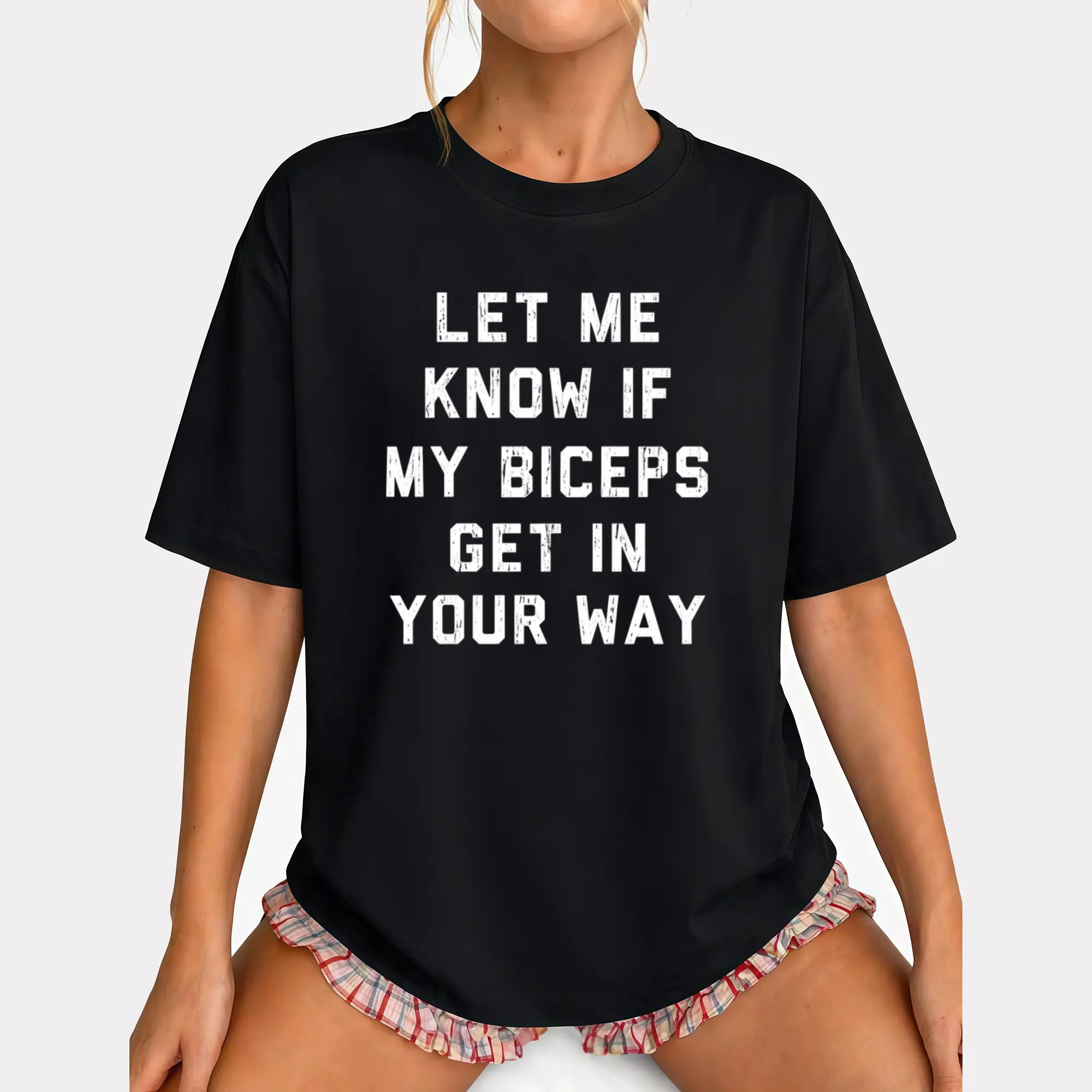 Women's Short-Sleeve Unisex T-Shirt, Casual Streetwear Funny Workout Graphic Tee - "Let Me Know If My Biceps Get In Your Way" Fashion Gym Fitness Top, Shortsleeve, Tshirt