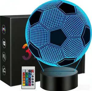 Soccer Gifts Stocking Stuffers for Teens Boys Girls, Soccer Ball 3D Illusion Lamp Night Light Room Decor, 16 Colors Change 6 7 8 9 10 11 12 Year Old Boy Sports Fan Birthday Christmas Gifts