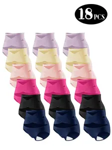 6/12Pcs Women Panties Mid Waist Cross Mesh Splicing Super Soft Stretch Butt Lift Seamless Basic Simple Style Tummy Control Skin-friendly Briefs lenceria  invisible