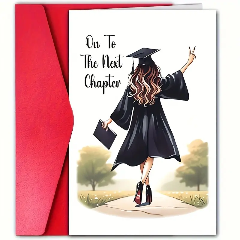 1pc Graduation Card with Envelope, Inspirational Greeting Card, Positive Message Card, Graduation Cap and Diploma Design, "Enter the Next Chapter" Message, Suitable for Friends, Family - Perfect for Graduation Party and Celebration