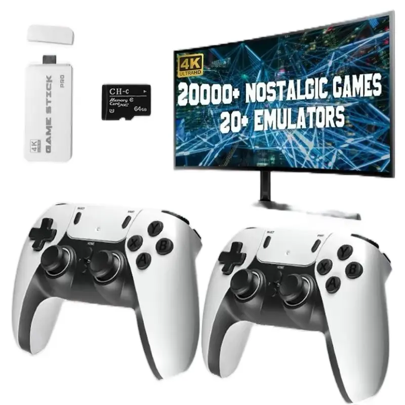 Retro Console Stick Pro - Black & White - Includes 20000+ Nostalgic Games & 20 Emulators - 4K Display Support - Smartphone