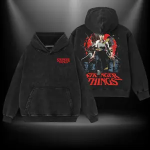 Eleven Stranger Things 5 Double Printed Oversize Lightweight Acid Washed Tee TV Show Graphic Top Cotton Gift T-Shirt For Comic Lover, Gift T-Shirt For Movie Lover