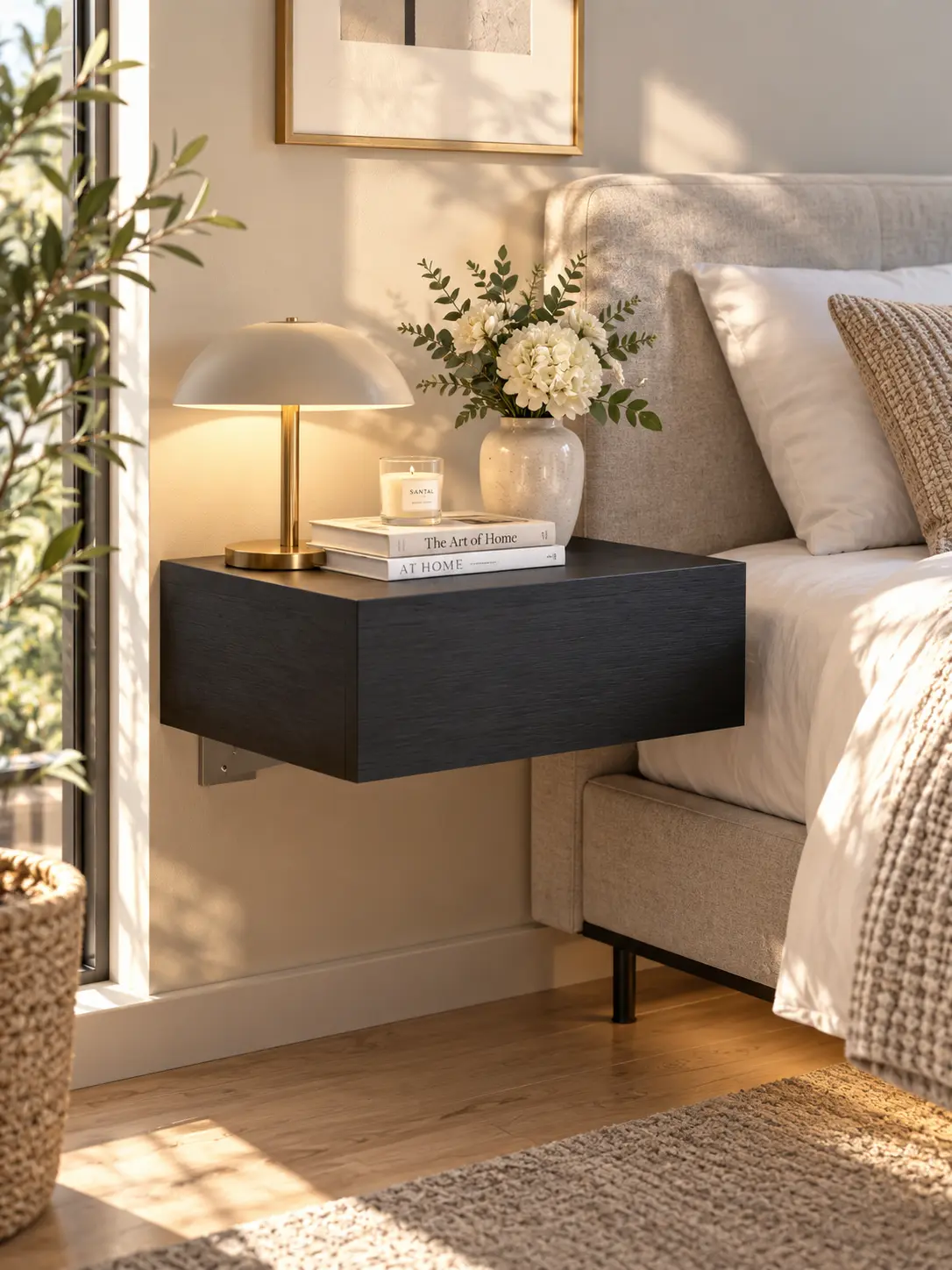 SAVEYOUR Sleek Wall-Mounted Floating Bedside Table with Spacious Drawer Storage, Modern Space-Saving End Table for Bedroom & Small Spaces