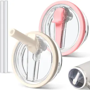 2 pcs 30 oz spill proof tumbler flip straw lid for stanley cup leak proof tumbler lid replacement fit for stanley quencher reusable tumbler cover 30oz stanley cup accessories creampink