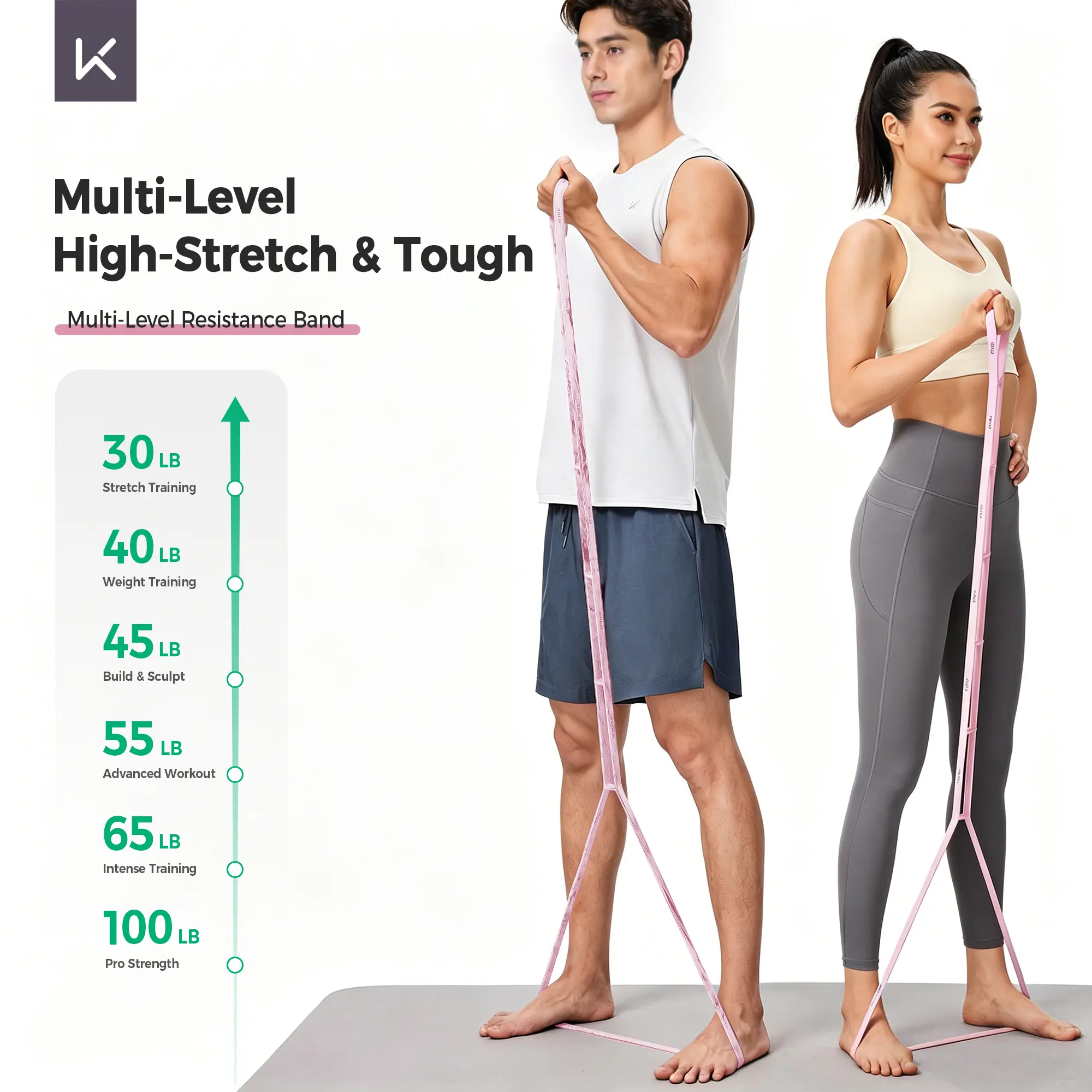Keep Adjustable Resistance Bands for Strength Training, 30LBS-100LBS,Home Workout, Physical Therapy, Muscle Recovery for Men & Women, SummerVibes