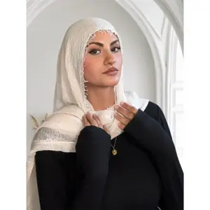 Crinkle Cotton Scarf - Cream, Soft and Stretchy Fabric, Perfect for Cold Weather, Available in Various Colors